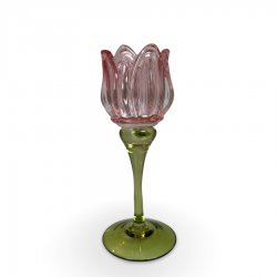 Ljusstake Tulip rosa tulpan i glas värmeljus Miljögården