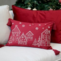 Kuddfodral Hus cherryröd 35x50 cm julkudde Chic Antique