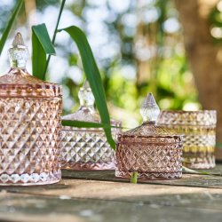 Glasskål med lock rosa dekoration Speedtsberg