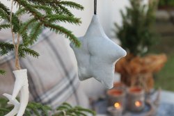 Julgransdekoration/julpynt gråblå stjärna i sammet från Oisoioi