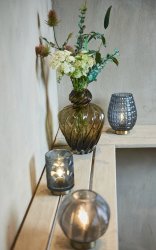 LED-lampa ljuslykta blå glas art deco Speedtsberg