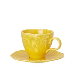 Kopp & fat Flora gul porslin Wikholm Form