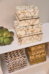 Förvaringsaskar/smyckesaskar vita med guldfåglar Speedtsberg