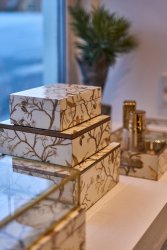 Förvaringsaskar/smyckesaskar vita med guldfåglar Speedtsberg