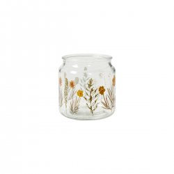 Ljuslykta i glas med blommönster från Speedtsberg