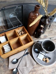 Trälåda med glaslock och fack till tepåsar Chic Antique