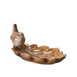 Fat löv med fågel i brun keramik Wikholm Form