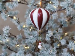 Julgranskula luftballong med snögubbe röd vit Chic Antique