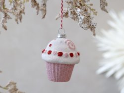 Julgransdekoration hängande cupcake/muffins glitter rosa Chic Antique