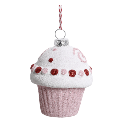 Julgransdekoration hängande cupcake/muffins glitter rosa Chic Antique