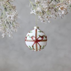 Julgranskula vit glas med rosett från Chic Antique