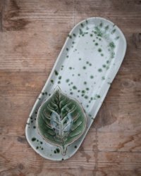 Skål Manda lövformad grönmelerat porslin Wikholm Form