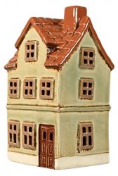 Ljushus i beige/grön keramik spröjsade fönster Det gamle apotek