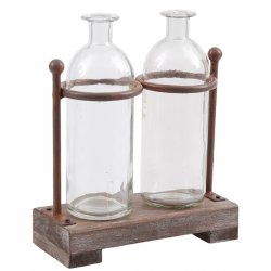 Vase duo glasflaskor på träplatta Miljögården