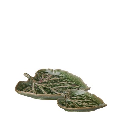 Lövformat fat Manda i grönmelerat porslin från Wikholm Form