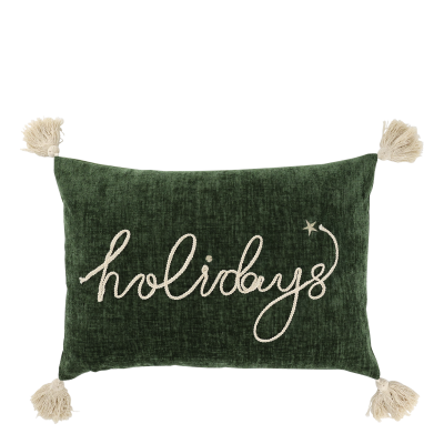 Kuddfodral Holidays grön med tofsar i hörnen 50x35 cm Chic Antique