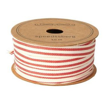 Rödvit randigt bomullsband rulle 10 meter Speedtsberg