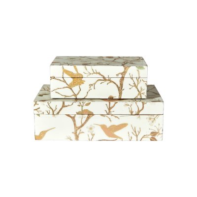 Förvaringsaskar/smyckesaskar vita med guldfåglar Speedtsberg