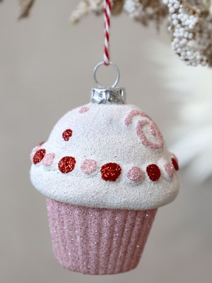 Julgransdekoration hängande cupcake/muffins glitter rosa Chic Antique