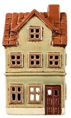 Ljushus i beige/grön keramik spröjsade fönster Det gamle apotek